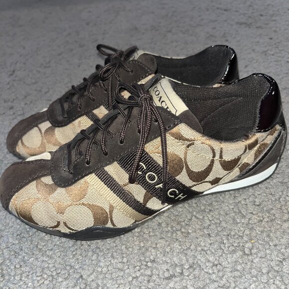 COACH JANE SIGNATURE LOGO BROWN & BEIGE SNEAKERINAS - BALLET FLAT SNEAKERS -5M - Picture 2 of 7